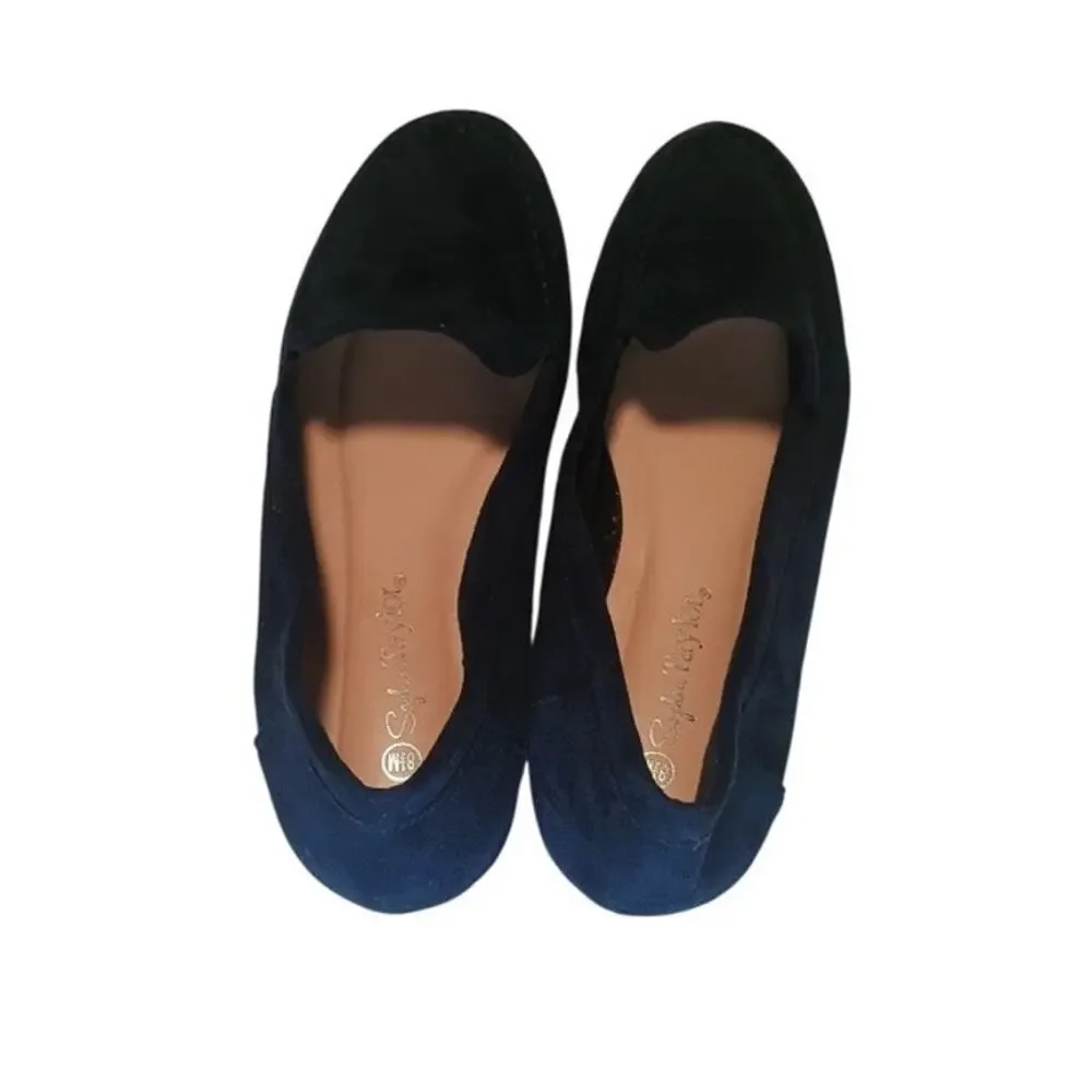 Sophia Taylor, Navy Blue microsuede slip on flats loafers, women’s 8.5m New